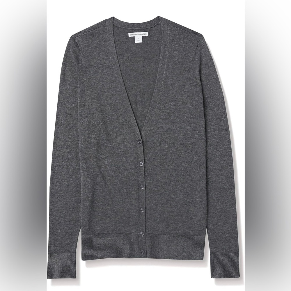 AMAZON ESSENTIALS NWT BUTTON-DOWN CHARCOAL CARDIGAN SIZE XS